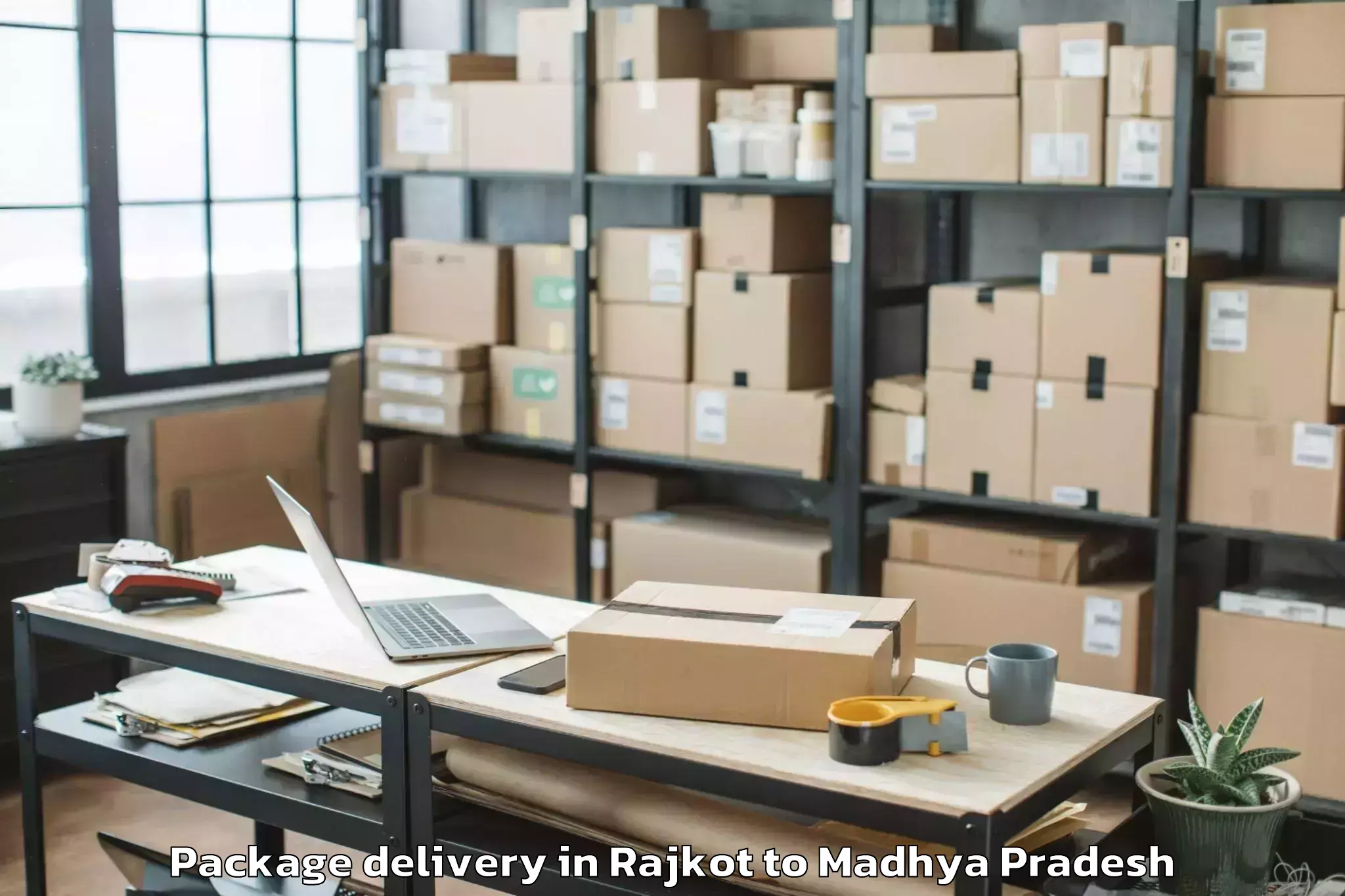 Book Rajkot to Sage University Indore Package Delivery Online